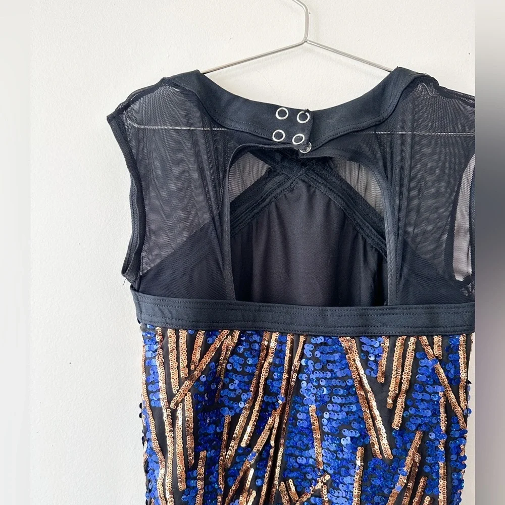 Weissman One Piece Skating & Dance-Black/Blue/Gold Sequins -Sleeveless- Size 7/8 - Picture 4 of 8